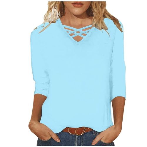 Meine bestellungen anzeigen Tshirt Damen Oberteile 3/4 Arm Shirt Slim Fit Einfarbig Bluse V-Ausschnitt Pullover Sommer Tops Tunika T-Shirt Bequeme Casual Longtops Damenblusen Blusenshirt Langarmshirt von TRIGLICOLEUM