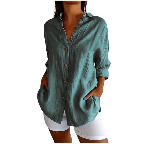 Musselin Kleid Damen 3/4 Arm Hemdbluse Boho Bluse Oversized Longbluse Lange Leinenbluse Einfarbig Oberteile Baumwolle Hemden Button Down Shirt Locker Langarmshirt Blusen & Tuniken für Damen Musselin Kleid Damen 3/4 Arm Hemdbluse Boho Bluse Oversized Longbluse Lange Leinenbluse Einfarbig Oberteile Baumwolle Hemden Button Down Shirt Locker Langarmshirt Blusen & Tuniken für Damen von TRIGLICOLEUM