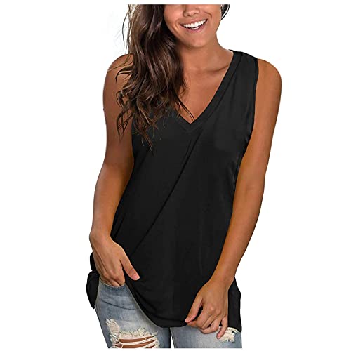 Oberteile Damen Tshirt Mode Einfarbig Bluse Tops V-Ausschnitt Kurzarm T-Shirt Locker Longbluse Einfarbig Tunika Shirts Große Größen Ärmellos Tanktop Blusen & Tuniken für Damen Longtops mit Jeanshose von TRIGLICOLEUM