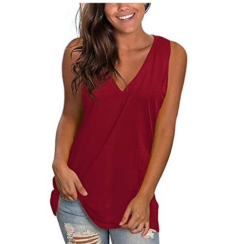 Oberteile Damen Tshirt Mode Einfarbig Bluse Tops V-Ausschnitt Kurzarm T-Shirt Locker Longbluse Einfarbig Tunika Shirts Große Größen Ärmellos Tanktop Blusen & Tuniken für Damen Longtops mit Jeanshose von TRIGLICOLEUM