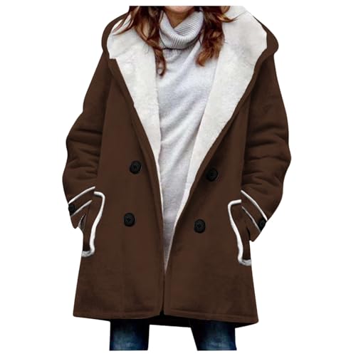 Oversize Fleecejacke Damen Lang Einfarbig Winterjacke Wildleder Sweatjacke mit Kapuze Strickjacke Warme Fleece Wintermantel Winter Kapuzenjacke Langarm Hoodie Jacke Mantel Black Friday Angebote 2023 von TRIGLICOLEUM