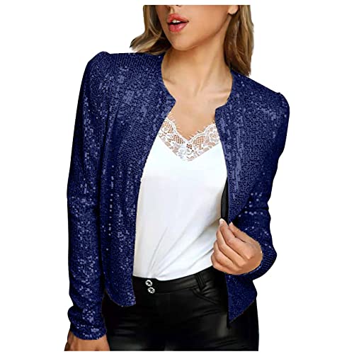 Pailletten Blazer Damen Kurze Einfarbige Jacke mit Glitzer Leichte Herbstjacke Langärmeliger Anzug Herbst Winter Party Anzugjacke Offene Front Übergangsjacke Cardigan Jacket Kurzjacke Club Mantel von TRIGLICOLEUM