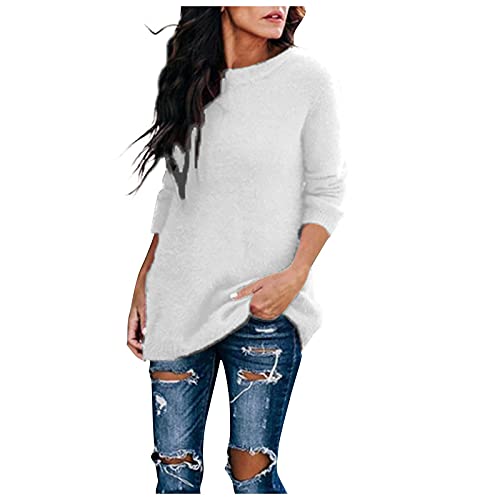 Plüsch Pullover Damen Elegante Einfarbige Oberteile Langarmshirt mit Rundhalsausschnitt Winter Warme Sweatshirt Große Größen Longtops Basic Shirt Teenager Mädchen Pulli Tops Langarm Bluse 5XL von TRIGLICOLEUM