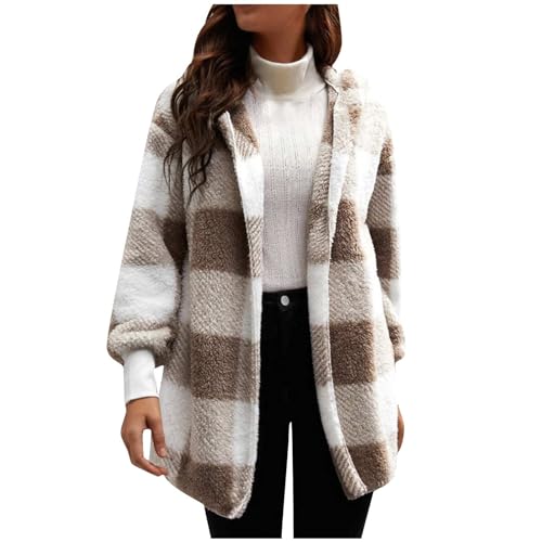 Plüschjacke Damen Karierte Hemdjacke Knöpfen Wintermantel Große Größen Fleecejacke Warme Teddyjacke Kuscheljacke Shacket Teddyfleece Jacke Winter Karohemd WinterjackeMantel die discounter von TRIGLICOLEUM