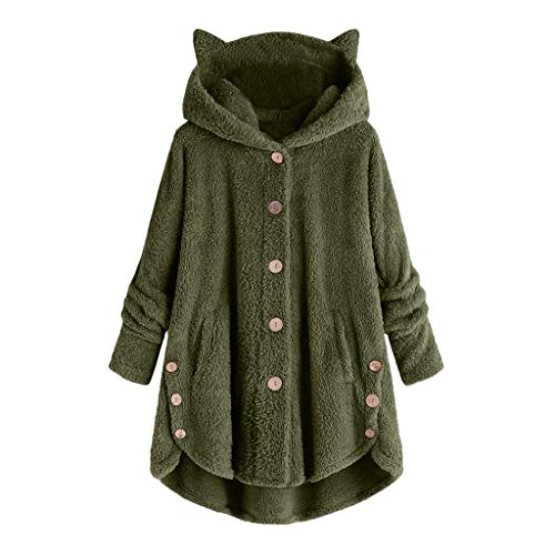 Plüschjacke Damen Katzenohr Fleecejacke Winter Teddyjacke Teddyfleece Wintermantel Oversize Hoodie Jacke Warm Sweatjacke Kapuzenpullover Einfarbige Langarm Winterjacke Casual Mantel Große Größen von TRIGLICOLEUM