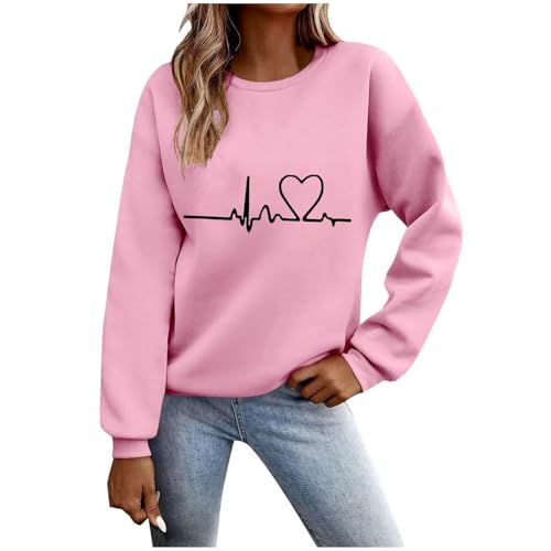 Pullover Damen Liebe Herz Drucken Sweatshirt Weihnachtspullover Langarm Baumwolle Langarmshirt Rundhals Pulli Tops Herbst Winter Frauen Elegant Oberteil Streetwear Sweatshirts ohne Kapuze Sweater von TRIGLICOLEUM