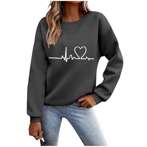Pullover Damen Liebe Herz Drucken Sweatshirt Weihnachtspullover Langarm Baumwolle Langarmshirt Rundhals Pulli Tops Herbst Winter Frauen Elegant Oberteil Streetwear Sweatshirts ohne Kapuze Sweater von TRIGLICOLEUM