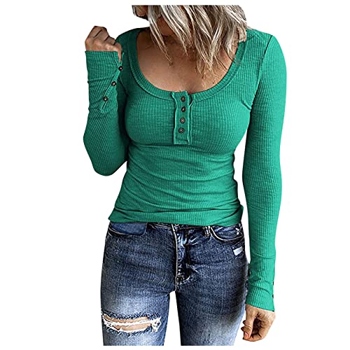 Pullover Damen Sexy Enges Einfarbig Oberteile Langarmshirt Bluse mit Knopfleiste Rundhals Pulli Tops Langarm Tunika Bequem Basic Shirt Bodycon Jumper Herbst Winter Blusenshirt Sweatshirt Blusen von TRIGLICOLEUM