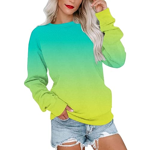 Regenbogen Langarmshirt Damen Bunte Farbverlauf Sweatshirt Rundhals Langarm Pullover Herbst Winter Leichte Shirt Teenager Mädchen Pulli Tops Oversized Longshirt Tunika Bluse Locker Oberteile Longbluse von TRIGLICOLEUM