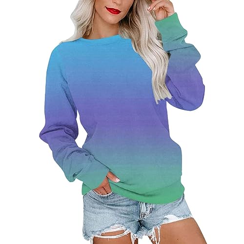 Regenbogen Langarmshirt Damen Bunte Farbverlauf Sweatshirt Rundhals Langarm Pullover Herbst Winter Leichte Shirt Teenager Mädchen Pulli Tops Oversized Longshirt Tunika Bluse Locker Oberteile Longbluse von TRIGLICOLEUM