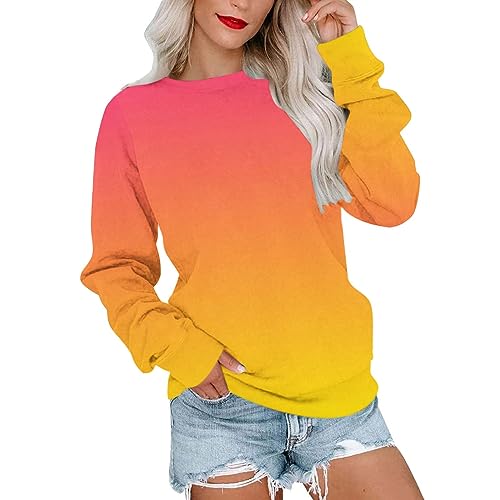 Regenbogen Langarmshirt Damen Bunte Farbverlauf Sweatshirt Rundhals Langarm Pullover Herbst Winter Leichte Shirt Teenager Mädchen Pulli Tops Oversized Longshirt Tunika Bluse Locker Oberteile Longbluse von TRIGLICOLEUM
