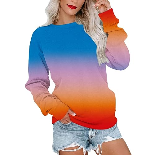 Regenbogen Langarmshirt Damen Bunte Farbverlauf Sweatshirt Rundhals Langarm Pullover Herbst Winter Leichte Shirt Teenager Mädchen Pulli Tops Oversized Longshirt Tunika Bluse Locker Oberteile Longbluse von TRIGLICOLEUM