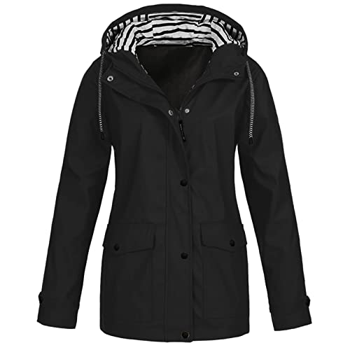 Regenjacke Damen Wasserdicht Atmungsaktiv Outdoorjacke Leicht Gestreifte Jacke mit Kapuze Winddicht Softshelljacke Herbst Winter Langes Übergangsjacke Regenmäntel zum Wandern Reisen Treking Fahrrad von TRIGLICOLEUM