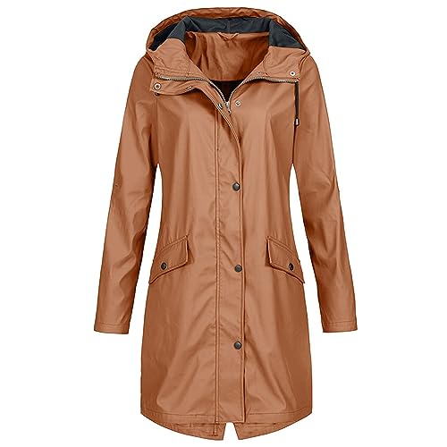 Regenjacke Damen Wasserdicht Atmungsaktiv Outdoorjacke Leicht Gestreifte Jacke mit Kapuze Winddicht Softshelljacke Herbst Winter Langes Übergangsjacke Regenmäntel zum Wandern Reisen Treking Fahrrad von TRIGLICOLEUM