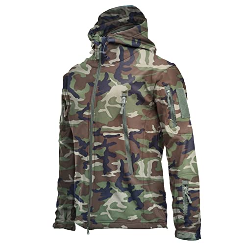 Regenjacke Herren Wasserdicht Atmungsaktiv Outdoorjacke Herbst Winter Übergangsjacke Camouflage Druck Windbreaker Leichte Jacke mit Kapuze Gefütterte Regenmantel Wanderjacke Softshelljacke von TRIGLICOLEUM