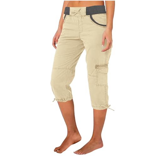 Sale angebote Caprihose Damen Sommer 7/8 Hose Baumwolle Arbeitshose Hohe Taille Sommerhose Einfarbig Sporthose Regular Fit Caprihose Freizeithose Jogginghose mit Taschen Arbeitshose Kurze von TRIGLICOLEUM
