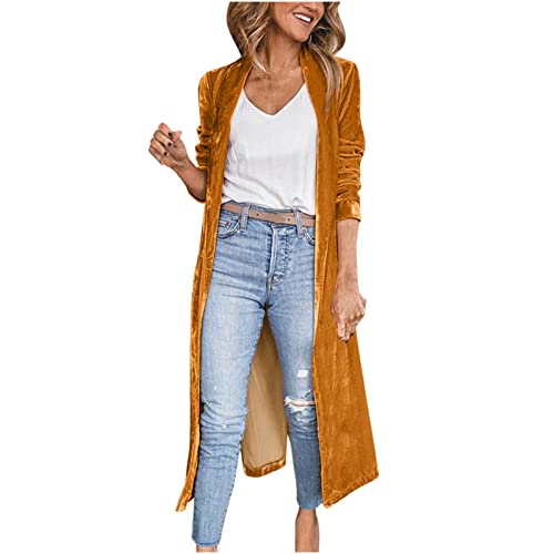 Samt Cardigan Damen Elegant Einfarbige Trenchcoat Lang Samtjacke Langarm Revers Jacke Herbst Winter Windbreaker Strickjacke Übergangsjacke Leichte Windjacke Warme Mantel mit Taschen Outwear für Frauen von TRIGLICOLEUM