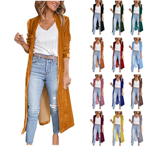 Samt Cardigan Damen Elegant Einfarbige Trenchcoat Lang Samtjacke Langarm Revers Jacke Winter Windbreaker Strickjacke Übergangsjacke Leicht Windjacke Warme Mantel mit Taschen Black Friday Angebote 2023 von TRIGLICOLEUM