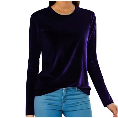 Silvester Outfit Damen Festliche Samt Langarmshirt Winter Sweatshirt Rundhals Pullover Velvet Samtshirt Elegant Oberteile Bluse Tunika Langarm Pulli Tops Slim Fit Shirt Meine bestellungen anzeigen von TRIGLICOLEUM