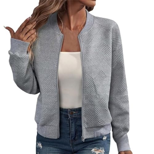 Sommerjacke Damen Bomberjacke Zipper Sweatjacke Übergangsjacke Blouson Leichte Kurz Pilotenjacke Einfarbig Jacke Dünne Langarm College Jacket Mädchen Fliegerjacke Sommer Damenjacke Wanderjacke von TRIGLICOLEUM