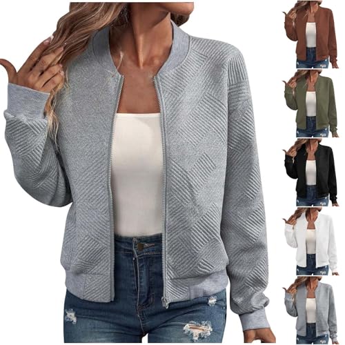 Sommerjacke Damen Bomberjacke Zipper Sweatjacke Übergangsjacke Blouson Leichte Kurz Pilotenjacke Einfarbig Jacke Dünne Langarm College Jacket Mädchen Fliegerjacke Sommer Damenjacke Wanderjacke von TRIGLICOLEUM