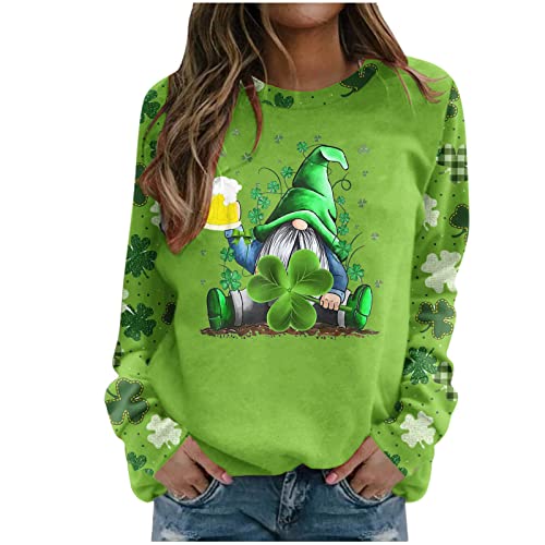 St. Patrick's Day Langarmshirt Damen Irisches Kleeblatt Druck Pullover Lange Ärmel Bluse Grüne Raglan Oberteile O-Ausschnitt Sweatshirt Bequem Shirt Pulli Karneval Kostüm Party Tunika Tops Blusenshirt von TRIGLICOLEUM