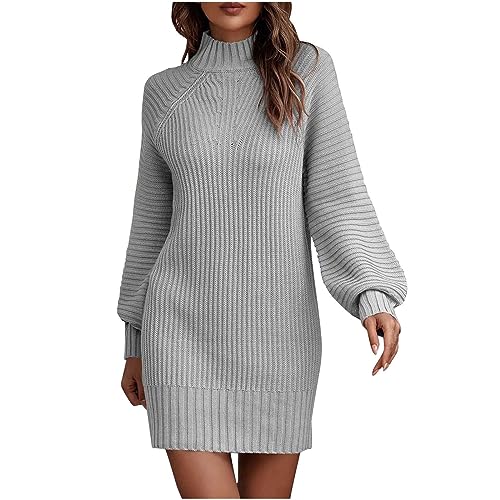 Strickkleid Damen Herbst Winter Pulloverkleid Warme Winterkleid Elegant Einfarbig Minikleid Langarm Rollkragen Kleider Hohe Elastizität Strickkleider Partykleid Sweatkleid black friday angebote 2023 von TRIGLICOLEUM