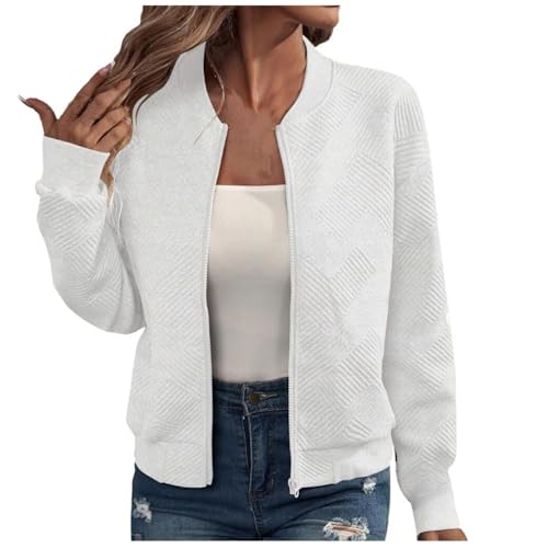 Sweatjacke Damen Bomberjacke Zipper Übergangsjacke Blouson Sommerjacke Leichte Kurz Pilotenjacke Einfarbig Jacke Dünne Langarm College Jacket Mädchen Fliegerjacke Sommer Damenjacke Wanderjacke von TRIGLICOLEUM