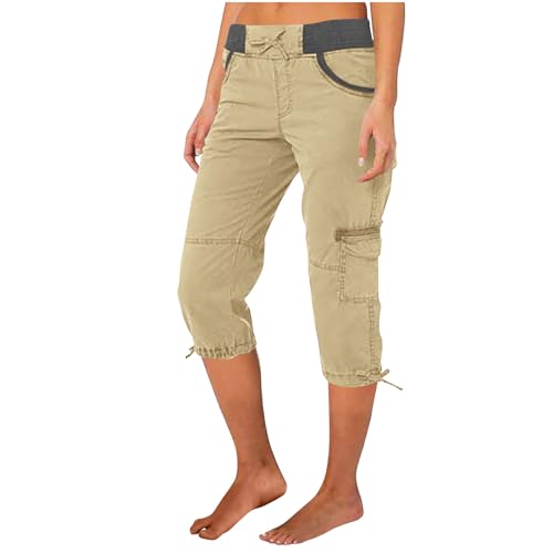 Black Friday Caprihose Damen Sommer 7/8 Hose Baumwolle Arbeitshose Hohe Taille Sommerhose Einfarbig Sporthose Regular Fit Caprihose Freizeithose Jogginghose mit Taschen Arbeitshose Kurze von TRIGLICOLEUM