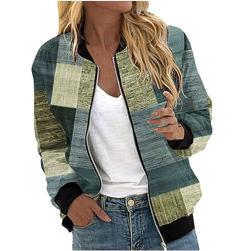 TRIGLICOLEUM Bomberjacke für Damen Leichte Fliegerjacke Bomber Jacket Blouson Jacke Stehkragen Kurzjacke Kurze Übergangsjacke Sportlich Pilotenjacke mit Reißverschluss Herbst Winter Übergangsmantel von TRIGLICOLEUM