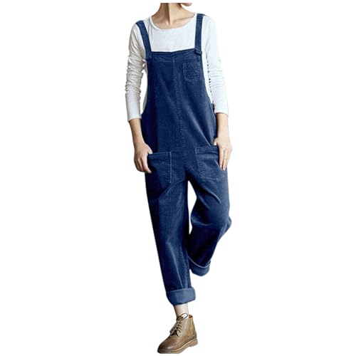 TRIGLICOLEUM Corduroy Latzhose Damen Lässig Einfarbig Ärmellos Jumpsuit Spaghetti Trägerhose mit Taschen Lange Overall Strampler Casual Lose Baumwolle Playsuit Locker Arbeitshose Sport Sommerhose von TRIGLICOLEUM