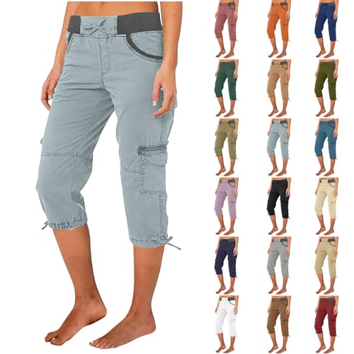 TRIGLICOLEUM Discounter Caprihose Damen Sommer 7/8 Hose Baumwolle Arbeitshose Hohe Taille Sommerhose Einfarbig Sporthose Regular Fit Caprihose Freizeithose Jogginghose mit Taschen Arbeitshose Kurze von TRIGLICOLEUM