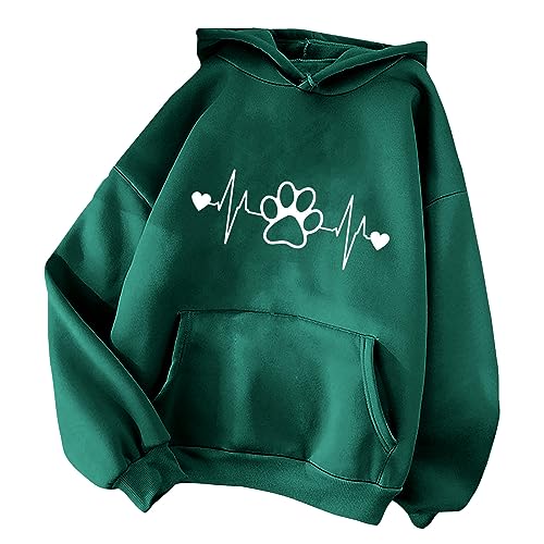 TRIGLICOLEUM Kapuzenpullover Damen Lässig Hoodie mit Hundepfoten Druck Gefüttert Pullover Winter Warme Sweatshirt mit Kapuze Casual Langarmshirt Hoody Oberteile Langarm Kapuzenpulli Streetwear 3XL von TRIGLICOLEUM