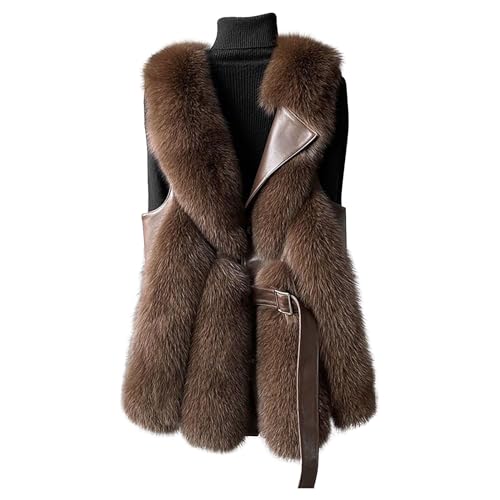 TRIGLICOLEUM Kunstpelze Weste Damen Elegant Einfarbig Steppweste Ärmellose Fellweste Pelzweste Dicke Warme Pelzmantel Winter Kunstfell Jacke Faux Fur Mantel Felljacke Winterjacke Pelzjacke Fellmantel von TRIGLICOLEUM