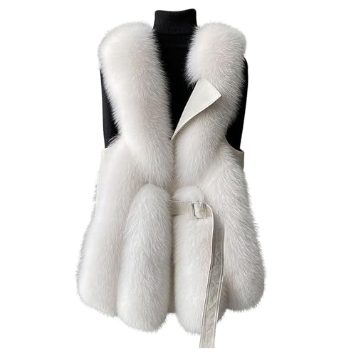 TRIGLICOLEUM Kunstpelze Weste Damen Elegant Einfarbig Steppweste Ärmellose Fellweste Pelzweste Dicke Warme Pelzmantel Winter Kunstfell Jacke Faux Fur Mantel Felljacke Winterjacke Pelzjacke Fellmantel von TRIGLICOLEUM
