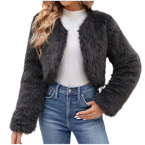 TRIGLICOLEUM Pelzmantel Damen Modische Einfarbig Kurz Kunstpelze Jacke Kunstfell Mantel Kuschelig Fellmantel Dicke Warme Winterjacke Winter Pelzjacke Langarm Wintermantel Felljacke Übergangsjacke von TRIGLICOLEUM