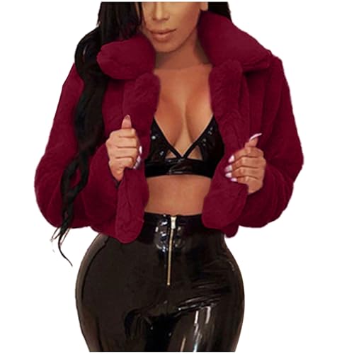 TRIGLICOLEUM Pelzmantel Damen Modische Einfarbig Kurz Kunstpelze Jacke Kunstfell Mantel Kuschelig Fellmantel Dicke Warme Winterjacke Winter Pelzjacke Langarm Wintermantel Felljacke Übergangsjacke von TRIGLICOLEUM