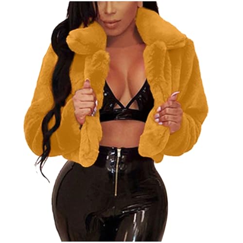 TRIGLICOLEUM Pelzmantel Damen Modische Einfarbig Kurz Kunstpelze Jacke Kunstfell Mantel Kuschelig Fellmantel Dicke Warme Winterjacke Winter Pelzjacke Langarm Wintermantel Felljacke Übergangsjacke von TRIGLICOLEUM