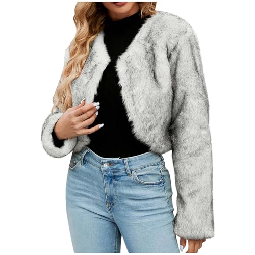 TRIGLICOLEUM Pelzmantel Damen Modische Einfarbig Kurz Kunstpelze Jacke Kunstfell Mantel Kuschelig Fellmantel Dicke Warme Winterjacke Winter Pelzjacke Langarm Wintermantel Felljacke Übergangsjacke von TRIGLICOLEUM