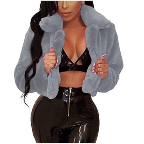 TRIGLICOLEUM Pelzmantel Damen Modische Einfarbig Kurz Kunstpelze Jacke Kunstfell Mantel Kuschelig Fellmantel Dicke Warme Winterjacke Winter Pelzjacke Langarm Wintermantel Felljacke Übergangsjacke von TRIGLICOLEUM