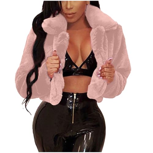 TRIGLICOLEUM Pelzmantel Damen Modische Einfarbig Kurz Kunstpelze Jacke Kunstfell Mantel Kuschelig Fellmantel Dicke Warme Winterjacke Winter Pelzjacke Langarm Wintermantel Felljacke Übergangsjacke von TRIGLICOLEUM