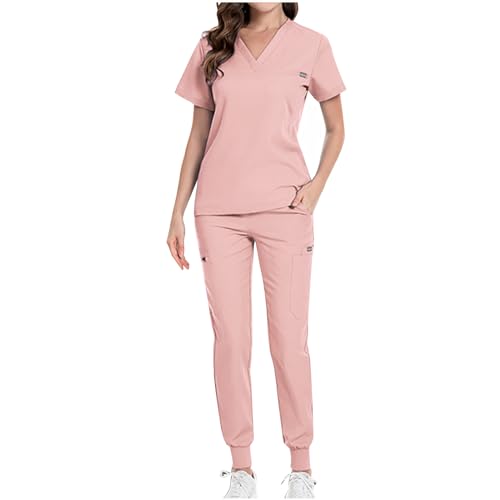TRIGLICOLEUM Pflege Kleidung Damen Kasack Scrubs Set Schlupfkasack + Schlupfhose Set Medizinische Berufsbekleidung Krankenhaus Schlupfhemd Arzt Uniform Arbeitskleidung Krankenpfleger Kostüm von TRIGLICOLEUM