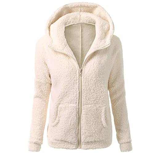 TRIGLICOLEUM Plüschjacke Damen Fleecejacke Warme Winterjacke Zip Up Sweatjacke mit Kapuze Teddyjacke Winter Teddyfleece Jacke Wintermantel Große Größen Mantel Kapuzenjacke die discounter von TRIGLICOLEUM