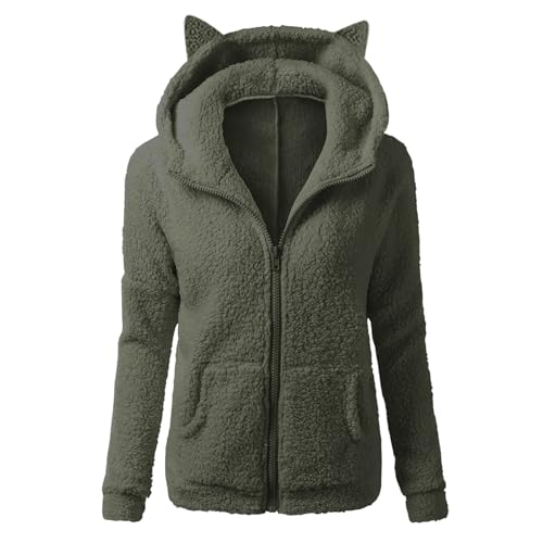 TRIGLICOLEUM Plüschjacke Damen Fleecejacke Warme Winterjacke Zip Up Sweatjacke mit Kapuze Teddyjacke Winter Teddyfleece Jacke Wintermantel Große Größen Mantel Kapuzenjacke die discounter von TRIGLICOLEUM