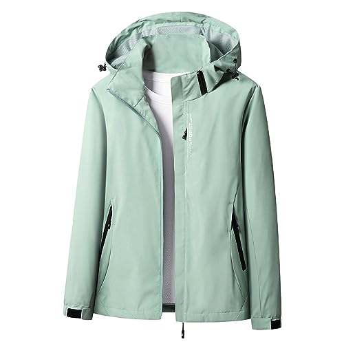 TRIGLICOLEUM Sale angebote Dünne Regenjacke Damen Wasserdicht Atmungsaktiv Softshelljacke Leichte Fahrradjacke Einfarbig Übergangsjacke Jacke mit Kapuze Gefüttert Regenjacken Outdoorjacke Regenmantel von TRIGLICOLEUM