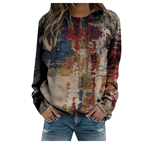 TRIGLICOLEUM Sweatshirt Damen Vintage Pullover im Ethno Stil Bluse Tunika mit Klassischem Geometry Print Bequemes Langarmshirt Oberteile Herbst Winter O Ausschnitt Sportbekleidung Basic Shirt Tops von TRIGLICOLEUM