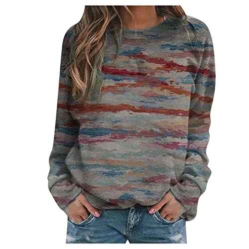 TRIGLICOLEUM Sweatshirt Damen Vintage Pullover im Ethno Stil Bluse Tunika mit Klassischem Geometry Print Bequemes Langarmshirt Oberteile Herbst Winter O Ausschnitt Sportbekleidung Basic Shirt Tops von TRIGLICOLEUM