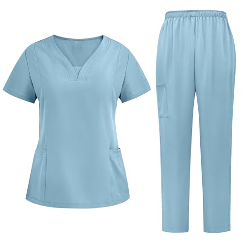 TRIGLICOLEUM Unisex Schlupf-Kasack Scrubs Set Schlupfkasack + Schlupfhose Set Medizinische Berufsbekleidung Krankenhaus Schlupfhemd Arzt Uniform Arbeitskleidung Krankenschwester Kleidung von TRIGLICOLEUM