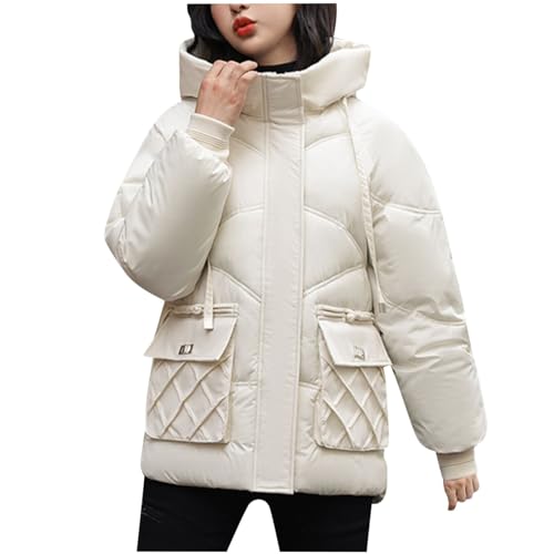 TRIGLICOLEUM Winterjacke Damen Dicke Warme Puffer Jacke Einfarbige Steppjacke Langarm Übergangsjacke Wintermantel mit Kapuze Oversized Steppmantel Winter Reißverschluss Mantel Damenjacke Outwear von TRIGLICOLEUM