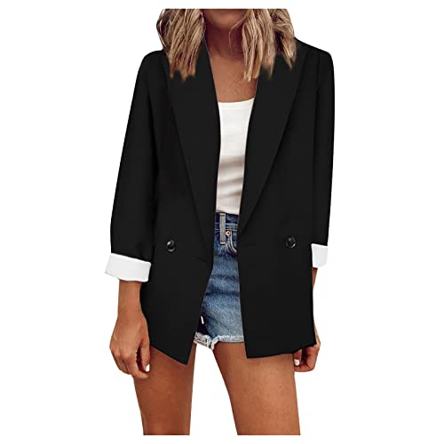 TRIGLIKOLEUM Blazer Damen Elegant Business Langarm Anzug Großen Größen Einfarbige Übergangsjacke Ohne Verschluss Cardigan Herbst Winter Jacke Anzugjacke Für Büro Sportlicher Longblazer S-5XL von TRIGLICOLEUM